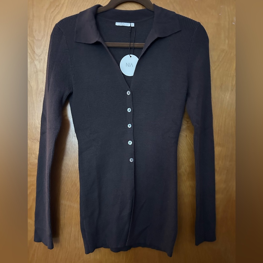 NIA brand, size Medium, Kam Cardigan, Brown color,